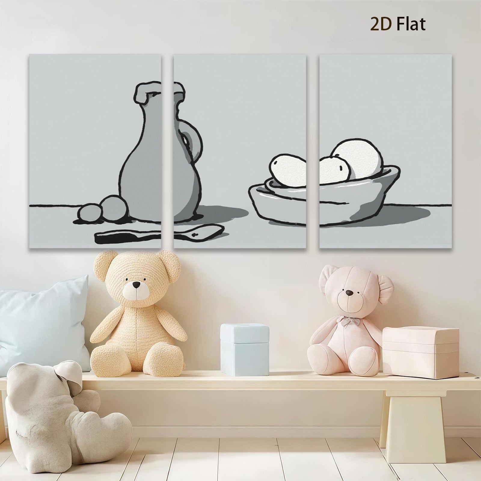 2D flat 1pc Still Life Vase Fruit Minimalist Wall Art Kitchen Dining Room Decor Farmhouse Style Gallery Wrapped Canvas Prints Modern Artwork