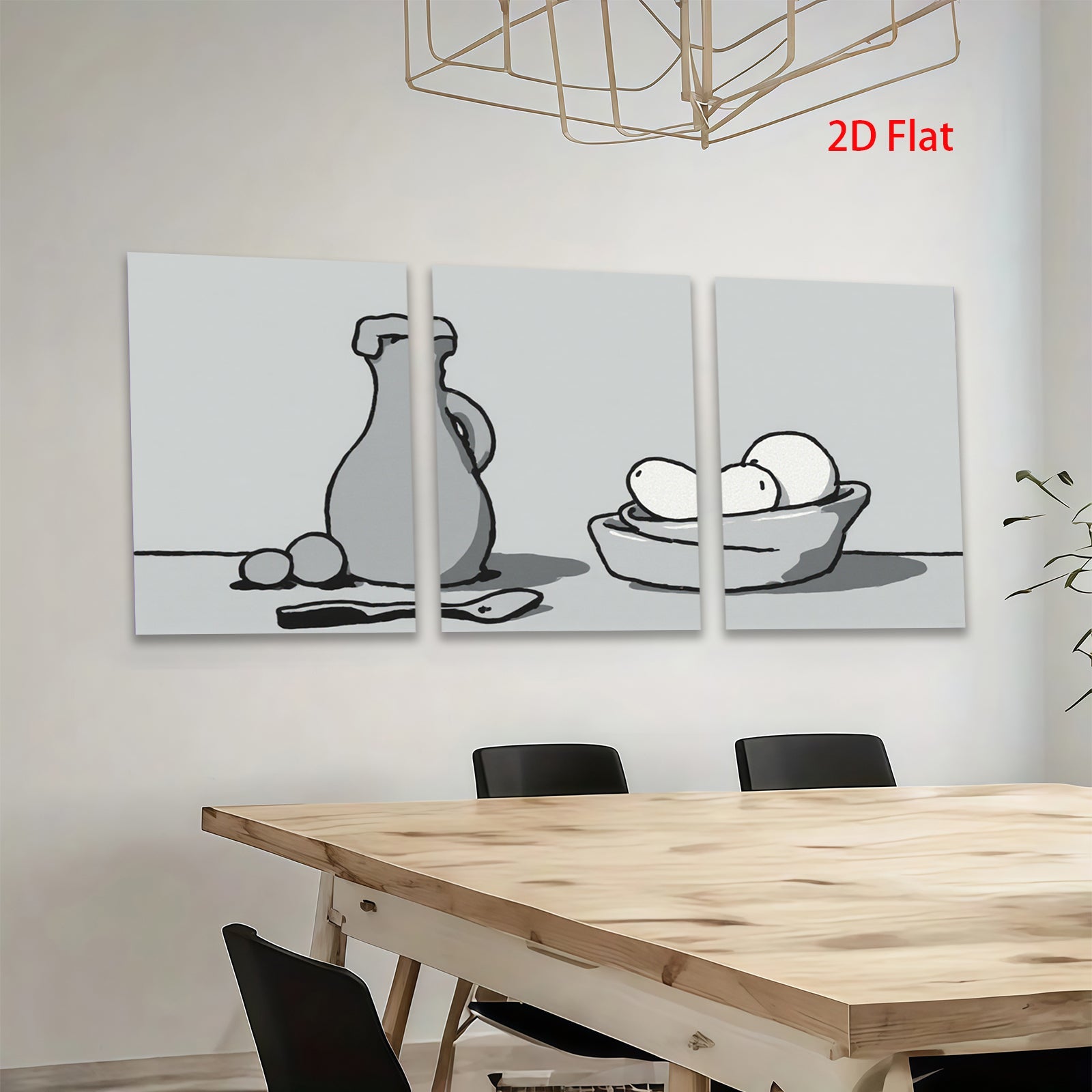 2D flat 1pc Still Life Vase Fruit Minimalist Wall Art Kitchen Dining Room Decor Farmhouse Style Gallery Wrapped Canvas Prints Modern Artwork