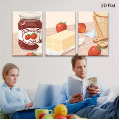 2D flat 1pc Strawberry Jam Kitchen Still Life Wall Art Decor Canvas Print farmhouse style living room bedroom dining room gallery wrapped modern minimalist