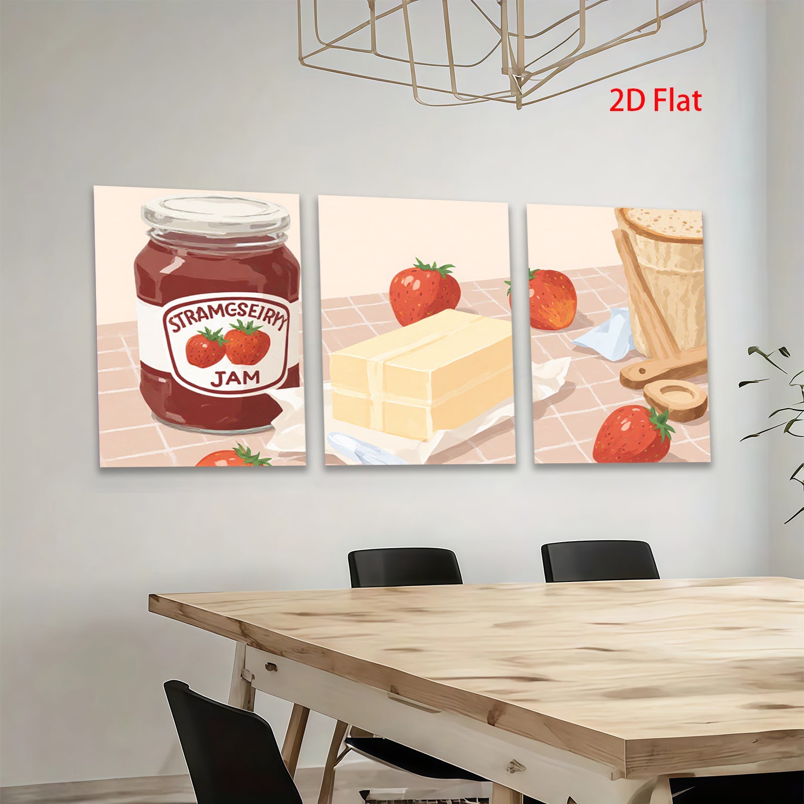 2D flat 1pc Strawberry Jam Kitchen Still Life Wall Art Decor Canvas Print farmhouse style living room bedroom dining room gallery wrapped modern minimalist