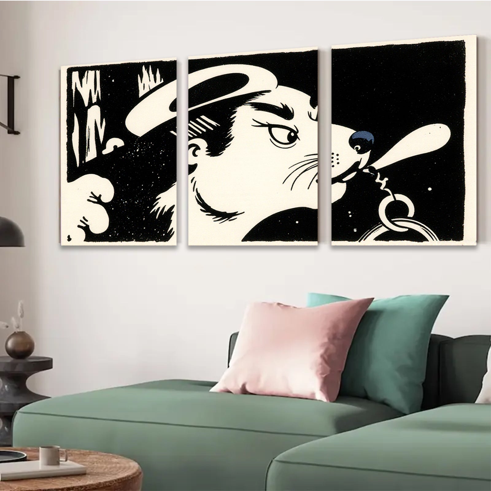 2D flat 1pc Stylish black and white dog portrait wall art for living room bedroom gallery wrapped canvas modern farmhouse decor cozy vibes