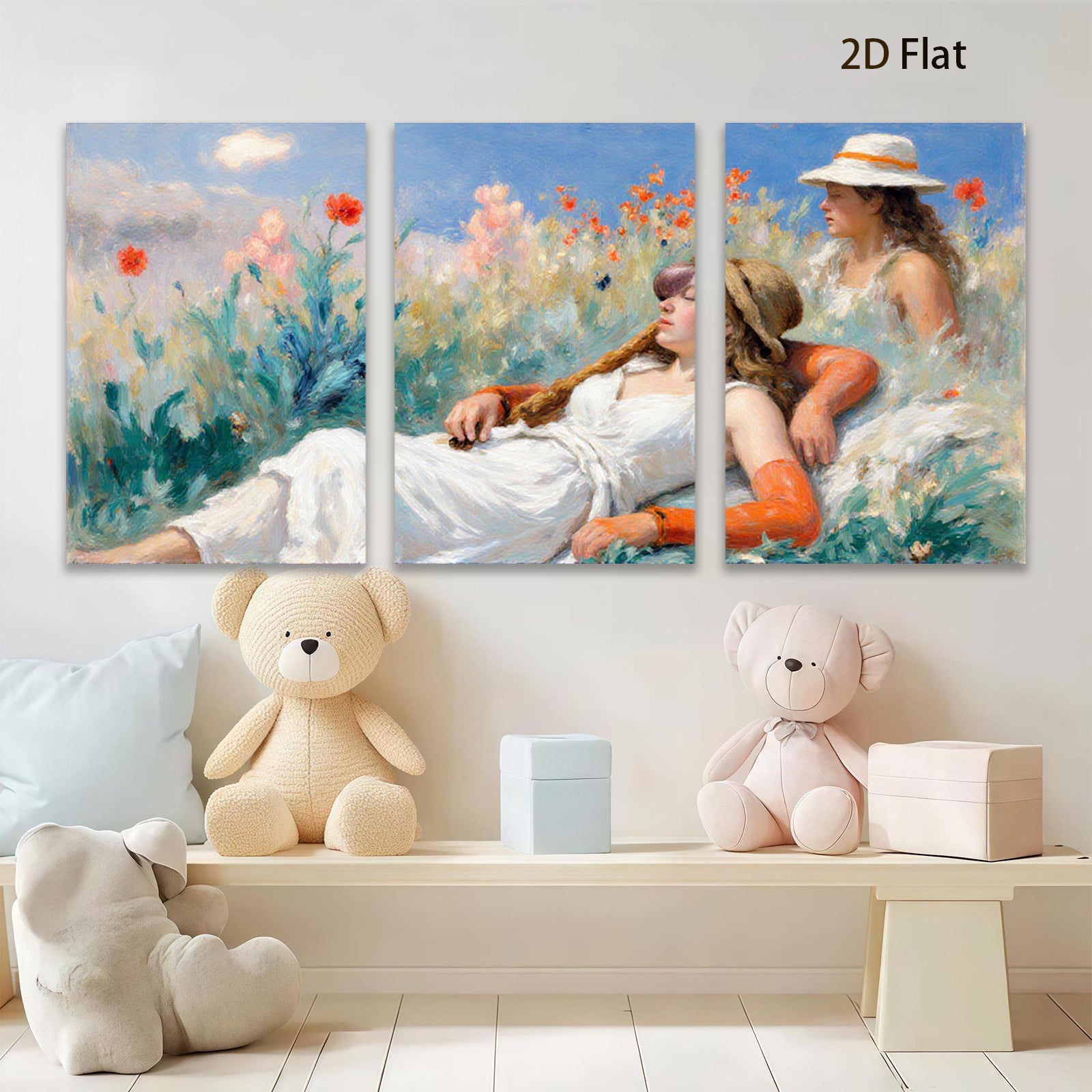2D flat 1pc Summer Day Resting Women Floral Field Artwork Canvas Wall Decor Living Room Bedroom Modern Farmhouse Style
