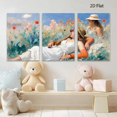 2D flat 1pc Summer Day Resting Women Floral Field Artwork Canvas Wall Decor Living Room Bedroom Modern Farmhouse Style