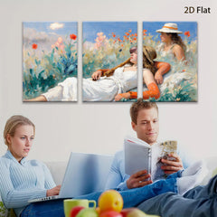2D flat 1pc Summer Day Resting Women Floral Field Artwork Canvas Wall Decor Living Room Bedroom Modern Farmhouse Style