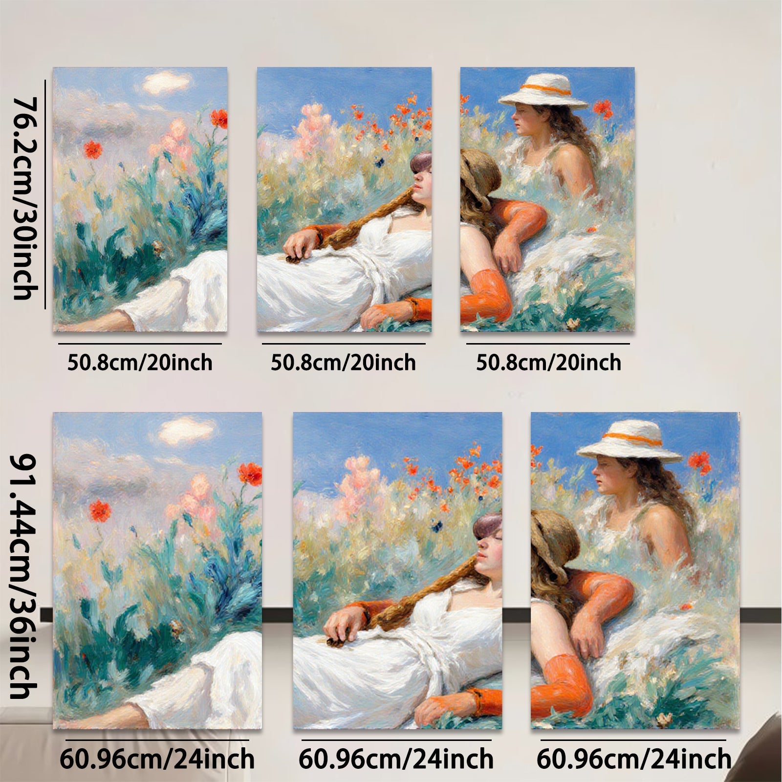 2D flat 1pc Summer Day Resting Women Floral Field Artwork Canvas Wall Decor Living Room Bedroom Modern Farmhouse Style