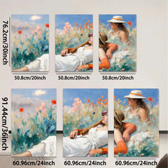 2D flat 1pc Summer Day Resting Women Floral Field Artwork Canvas Wall Decor Living Room Bedroom Modern Farmhouse Style