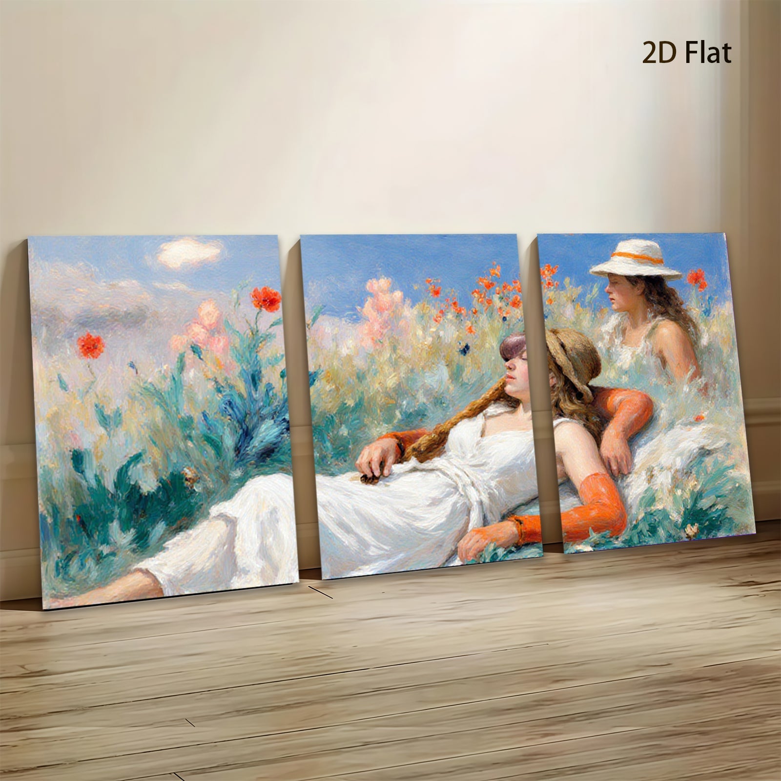 2D flat 1pc Summer Day Resting Women Floral Field Artwork Canvas Wall Decor Living Room Bedroom Modern Farmhouse Style
