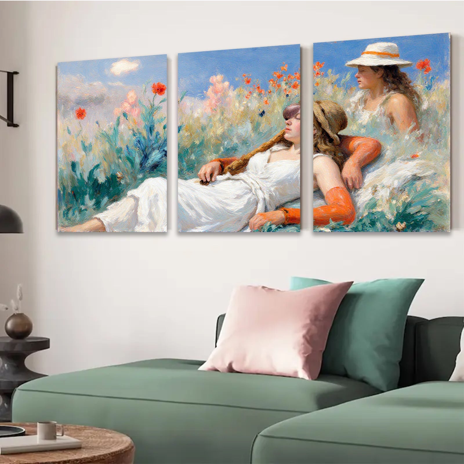 2D flat 1pc Summer Day Resting Women Floral Field Artwork Canvas Wall Decor Living Room Bedroom Modern Farmhouse Style
