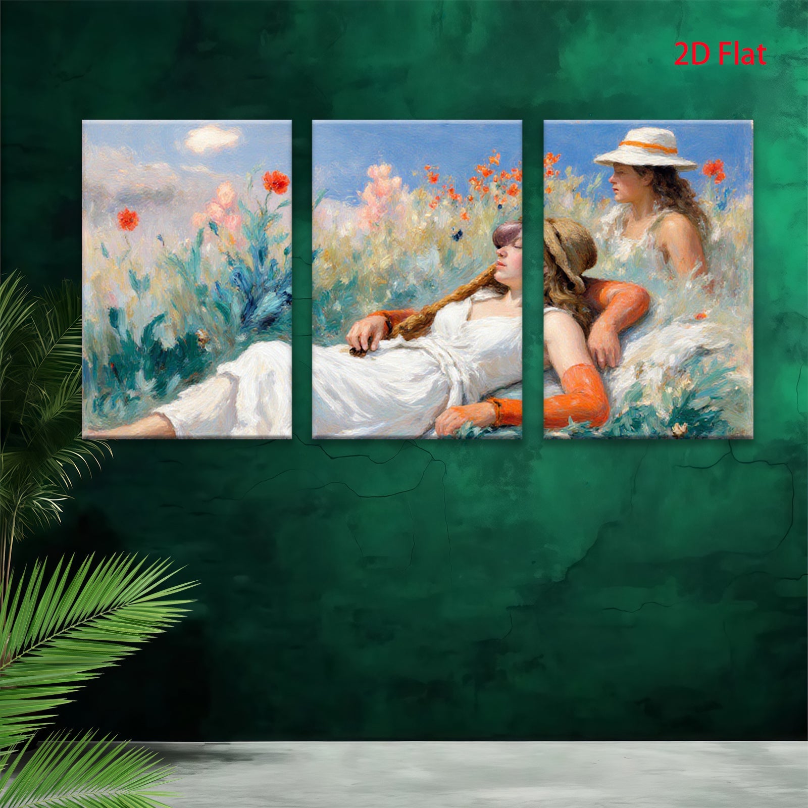 2D flat 1pc Summer Day Resting Women Floral Field Artwork Canvas Wall Decor Living Room Bedroom Modern Farmhouse Style