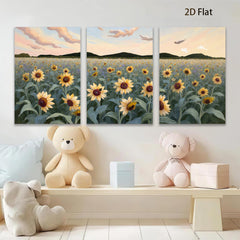 2D flat 1pc Sunflower Field Golden Hour Bliss Farmhouse Wall Decor Living Room Bedroom Modern Art Canvas Prints Ready to Hang Gallery Wrapped