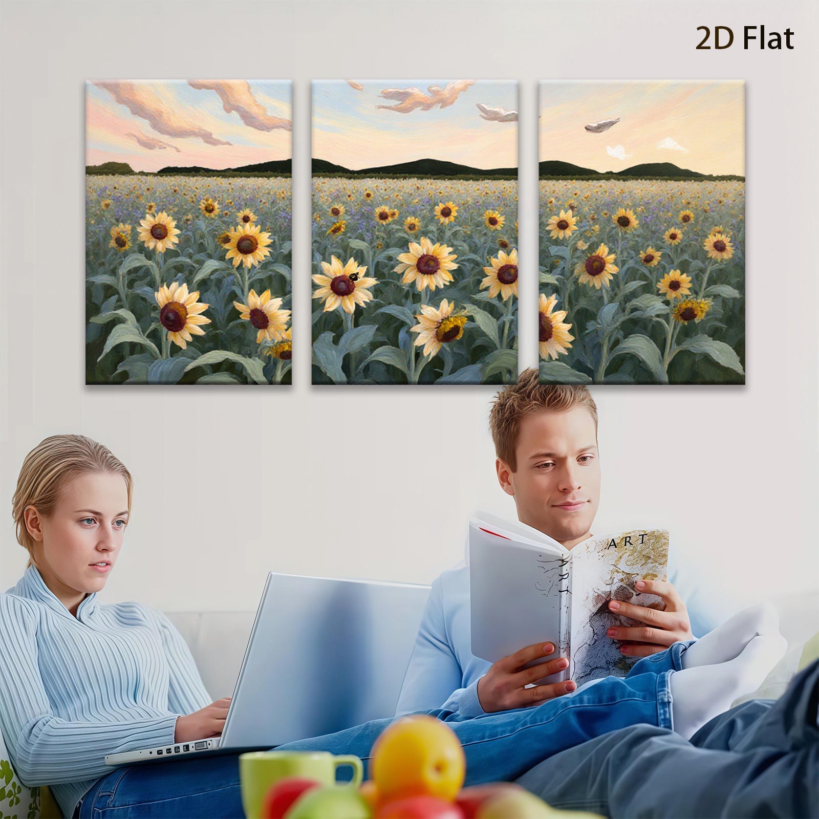 2D flat 1pc Sunflower Field Golden Hour Bliss Farmhouse Wall Decor Living Room Bedroom Modern Art Canvas Prints Ready to Hang Gallery Wrapped