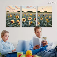 2D flat 1pc Sunflower Field Golden Hour Bliss Farmhouse Wall Decor Living Room Bedroom Modern Art Canvas Prints Ready to Hang Gallery Wrapped