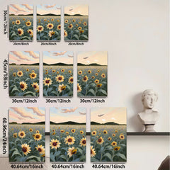 2D flat 1pc Sunflower Field Golden Hour Bliss Farmhouse Wall Decor Living Room Bedroom Modern Art Canvas Prints Ready to Hang Gallery Wrapped