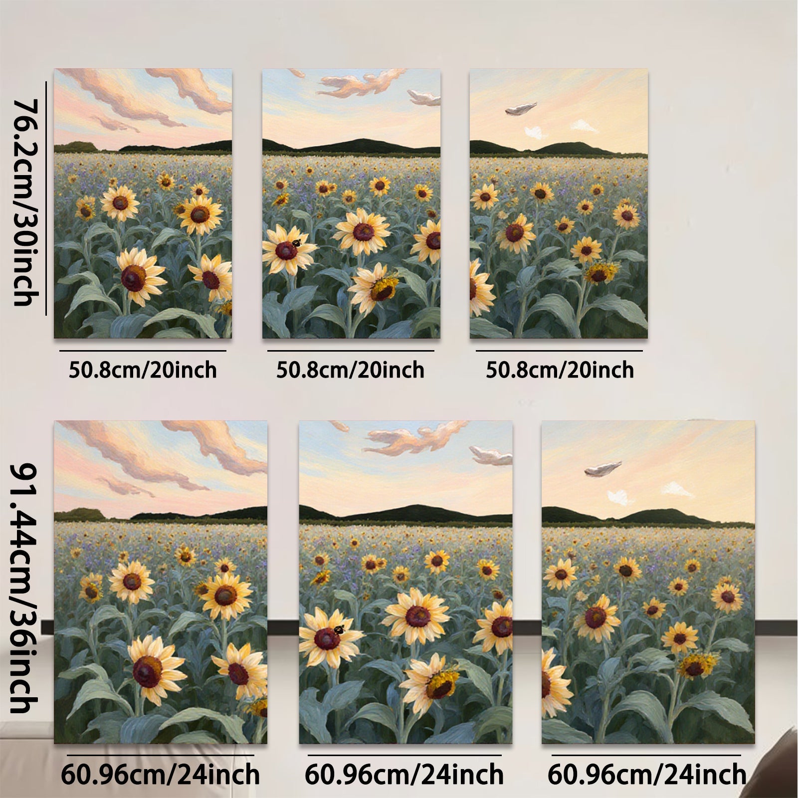 2D flat 1pc Sunflower Field Golden Hour Bliss Farmhouse Wall Decor Living Room Bedroom Modern Art Canvas Prints Ready to Hang Gallery Wrapped