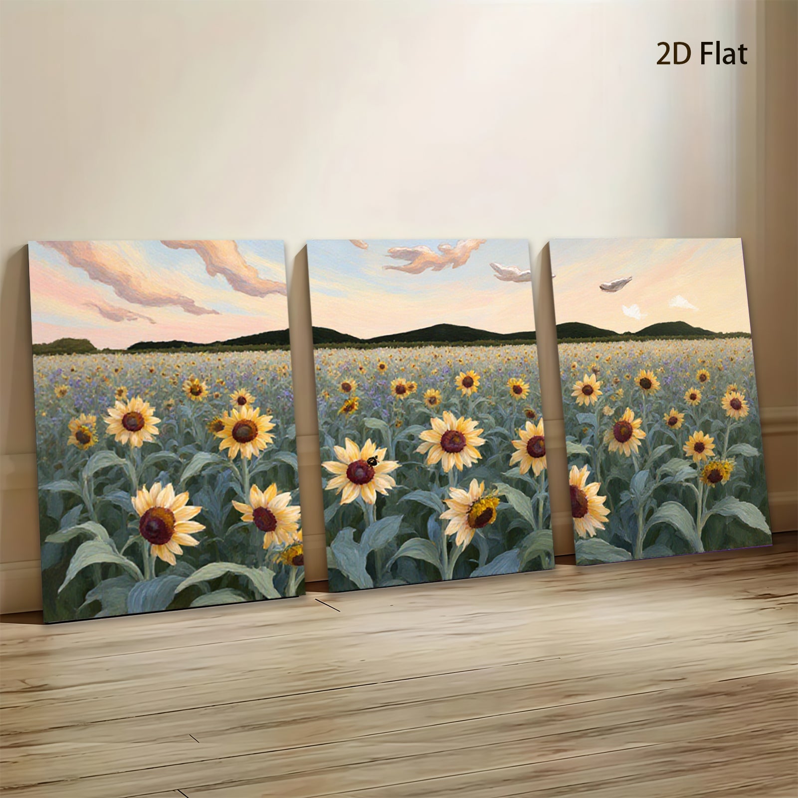 2D flat 1pc Sunflower Field Golden Hour Bliss Farmhouse Wall Decor Living Room Bedroom Modern Art Canvas Prints Ready to Hang Gallery Wrapped