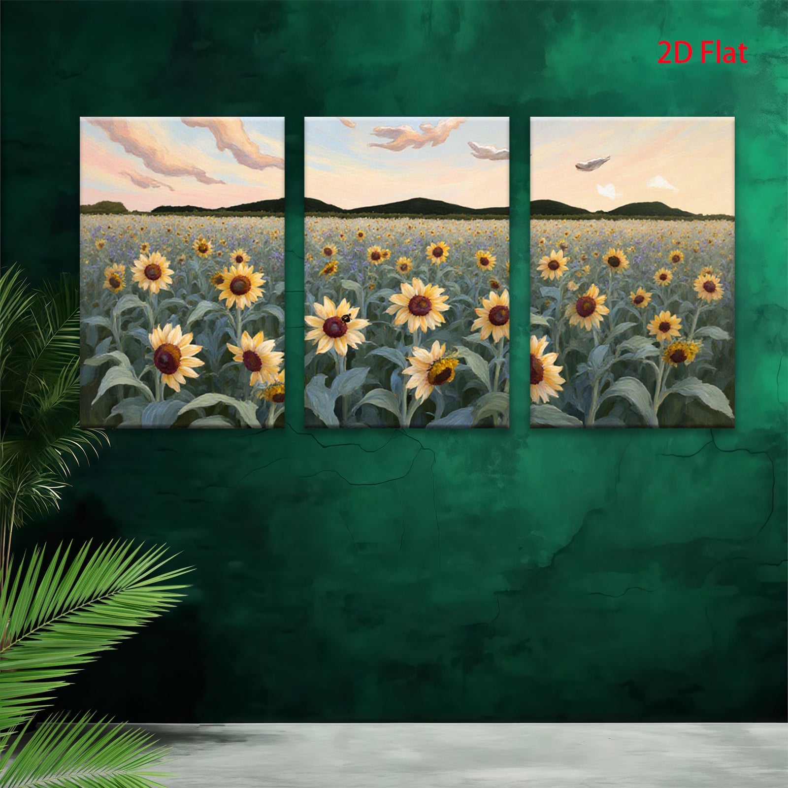2D flat 1pc Sunflower Field Golden Hour Bliss Farmhouse Wall Decor Living Room Bedroom Modern Art Canvas Prints Ready to Hang Gallery Wrapped