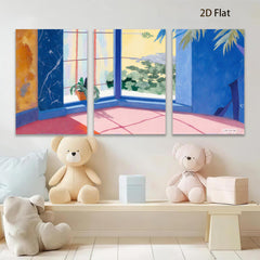 2D flat 1pc Sunlit Corner Window View Mediterranean Style Living Room Bedroom Wall Decor Farmhouse Aesthetic Gallery Wrapped Canvas Print