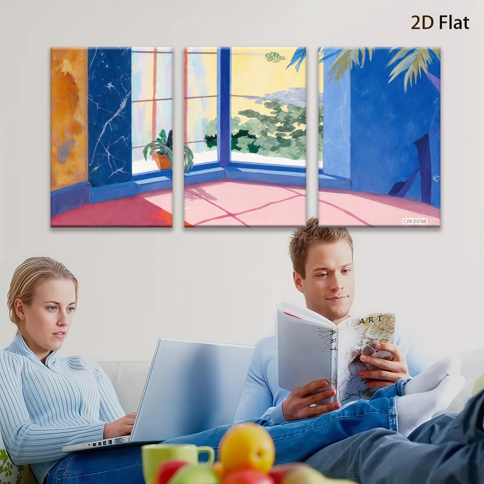 2D flat 1pc Sunlit Corner Window View Mediterranean Style Living Room Bedroom Wall Decor Farmhouse Aesthetic Gallery Wrapped Canvas Print