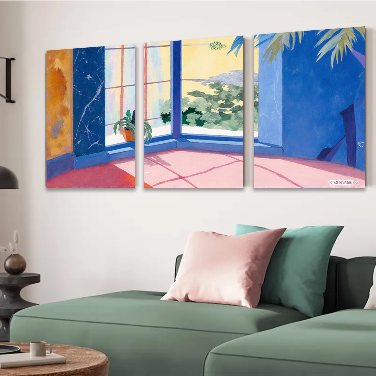 2D flat 1pc Sunlit Corner Window View Mediterranean Style Living Room Bedroom Wall Decor Farmhouse Aesthetic Gallery Wrapped Canvas Print