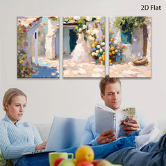 2D flat 1pc Sunlit Floral Courtyard Garden Wall Art for Living Room Bedroom Home Decor Modern Farmhouse Style Gallery Wrapped Canvas Prints