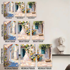 2D flat 1pc Sunlit Floral Courtyard Garden Wall Art for Living Room Bedroom Home Decor Modern Farmhouse Style Gallery Wrapped Canvas Prints
