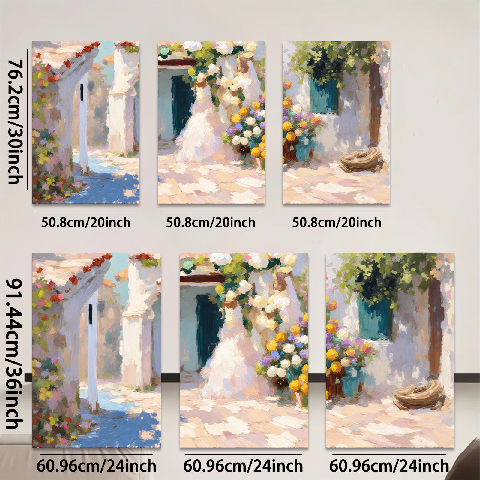 2D flat 1pc Sunlit Floral Courtyard Garden Wall Art for Living Room Bedroom Home Decor Modern Farmhouse Style Gallery Wrapped Canvas Prints