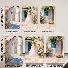 2D flat 1pc Sunlit Floral Courtyard Garden Wall Art for Living Room Bedroom Home Decor Modern Farmhouse Style Gallery Wrapped Canvas Prints
