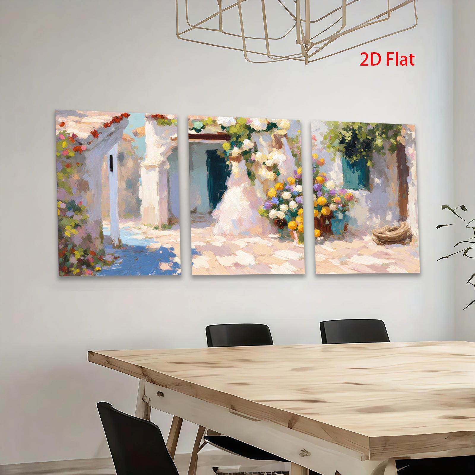 2D flat 1pc Sunlit Floral Courtyard Garden Wall Art for Living Room Bedroom Home Decor Modern Farmhouse Style Gallery Wrapped Canvas Prints