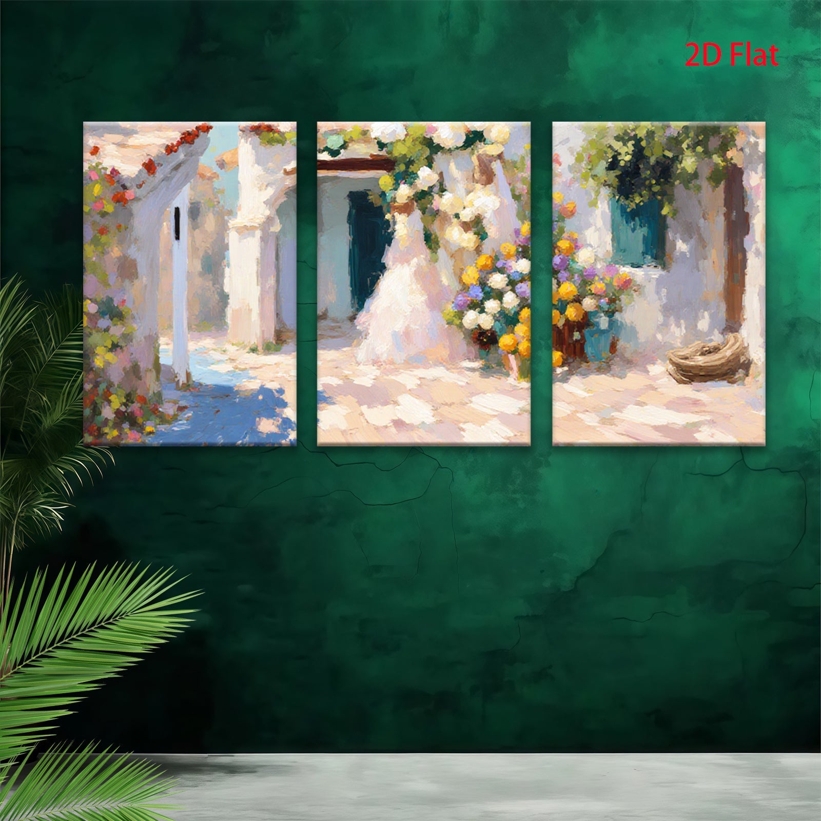 2D flat 1pc Sunlit Floral Courtyard Garden Wall Art for Living Room Bedroom Home Decor Modern Farmhouse Style Gallery Wrapped Canvas Prints