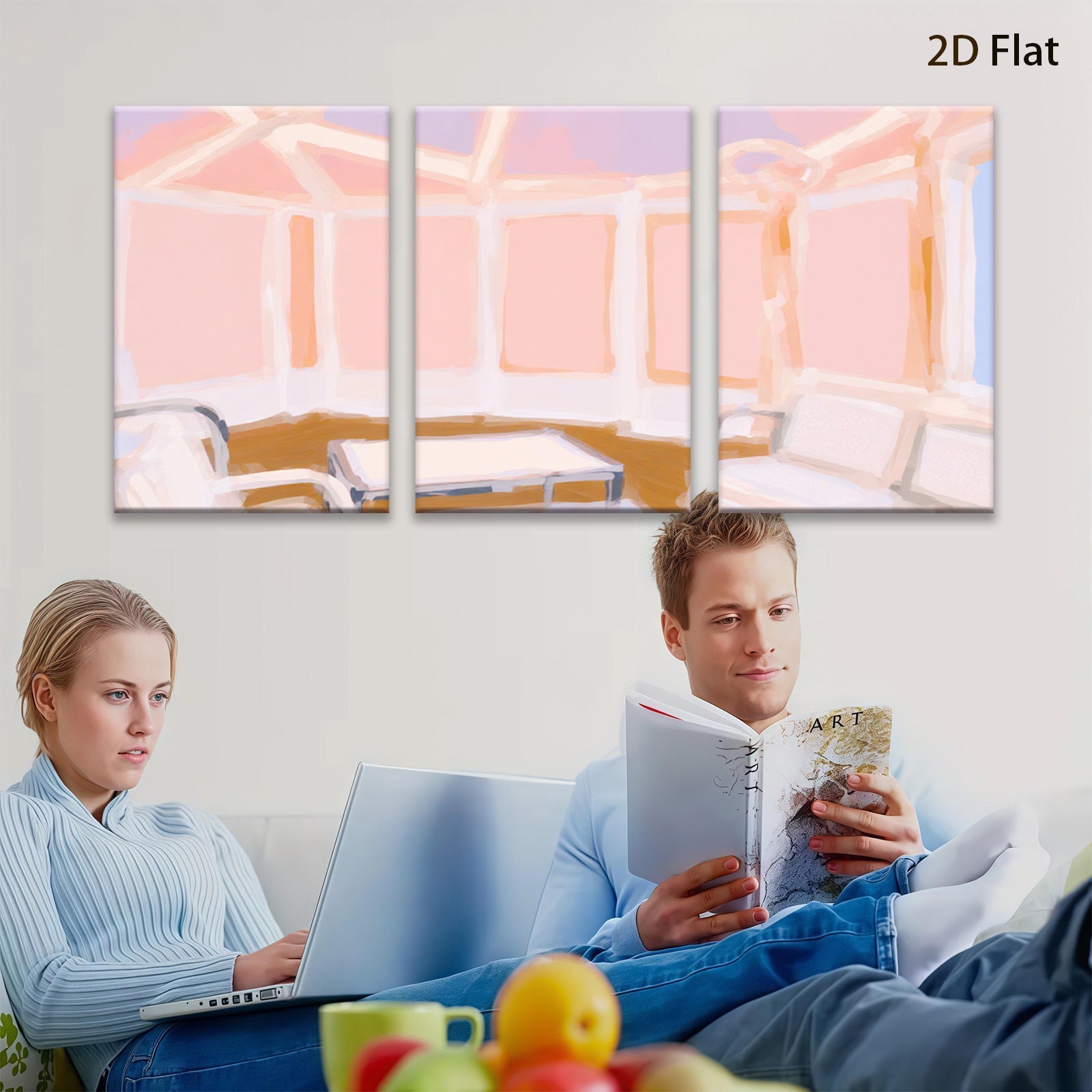 2D flat 1pc Sunlit bay window seating area modern farmhouse living room wall art bedroom decor gallery wrapped canvas prints farmhouse style
