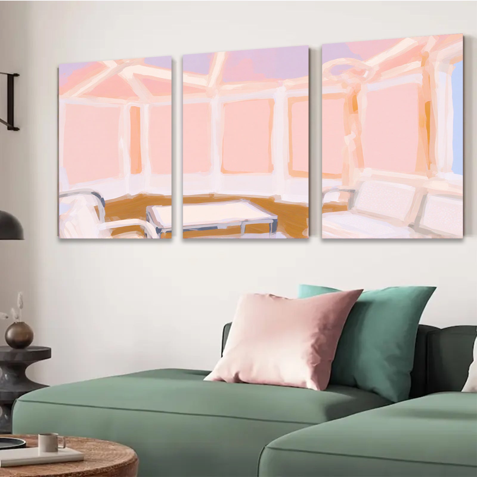 2D flat 1pc Sunlit bay window seating area modern farmhouse living room wall art bedroom decor gallery wrapped canvas prints farmhouse style