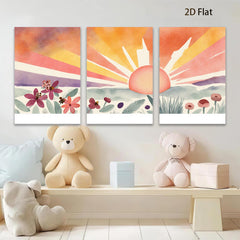 2D flat 1pc Sunrise Floral Meadow Landscape Wall Art for Living Room Bedroom Home Decor Gallery Wrapped Canvas Prints Modern Farmhouse Style