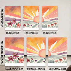 2D flat 1pc Sunrise Floral Meadow Landscape Wall Art for Living Room Bedroom Home Decor Gallery Wrapped Canvas Prints Modern Farmhouse Style