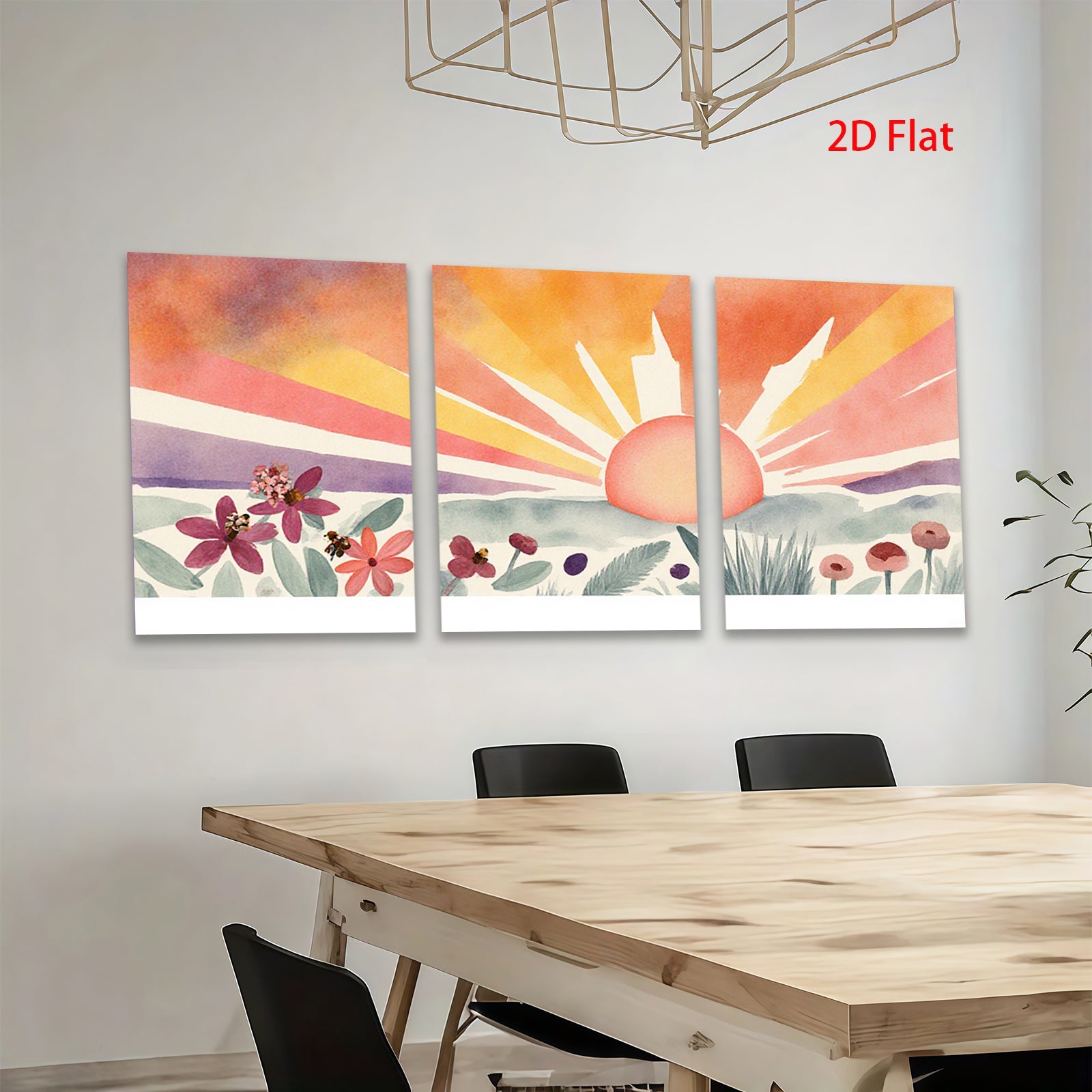 2D flat 1pc Sunrise Floral Meadow Landscape Wall Art for Living Room Bedroom Home Decor Gallery Wrapped Canvas Prints Modern Farmhouse Style