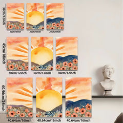 2D flat 1pc Sunrise Mountain Floral Landscape Wall Art Prints for Living Room Bedroom Home Decor Farmhouse Style Gallery Wrapped Canvas Prints