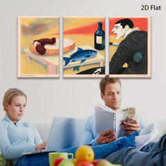 2D flat 1pc Surreal Still Life with Fish Fruit Wine Gallery Wall Art Modern Farmhouse Decor Living Room Bedroom Office