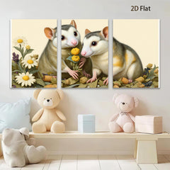 2D flat 1pc Sweet Hamster Duo Floral Bouquet Farmhouse Wall Art Living Room Bedroom Decor Gallery Wrapped Canvas Prints for Home Modern Rustic Aesthetic