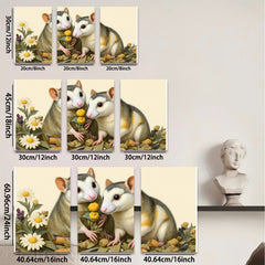 2D flat 1pc Sweet Hamster Duo Floral Bouquet Farmhouse Wall Art Living Room Bedroom Decor Gallery Wrapped Canvas Prints for Home Modern Rustic Aesthetic