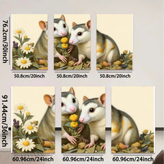2D flat 1pc Sweet Hamster Duo Floral Bouquet Farmhouse Wall Art Living Room Bedroom Decor Gallery Wrapped Canvas Prints for Home Modern Rustic Aesthetic