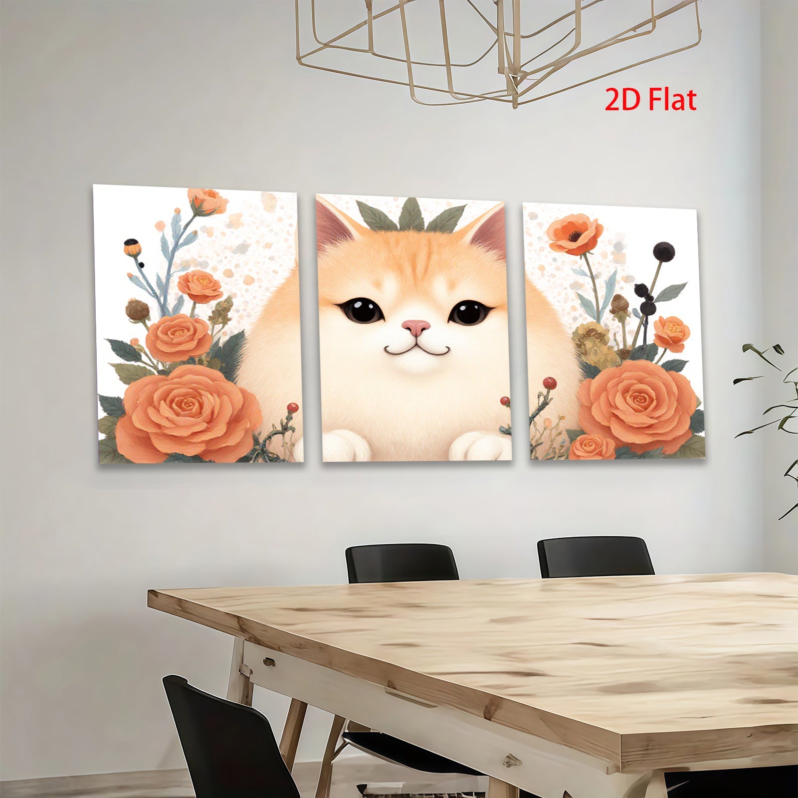 2D flat 1pc Sweet Kitten Floral Wall Art Canvas Prints for Living Room Bedroom Home Decor Modern Farmhouse Style Gallery Wrapped Ready to Hang