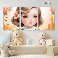 2D flat 1pc Sweet Little Girl Portrait Floral Wall Art Kids Room Decor Nursery Playroom Canvas Print Farmhouse Style Living Room Bedroom Home Decoration Modern Aesthetic Artwork