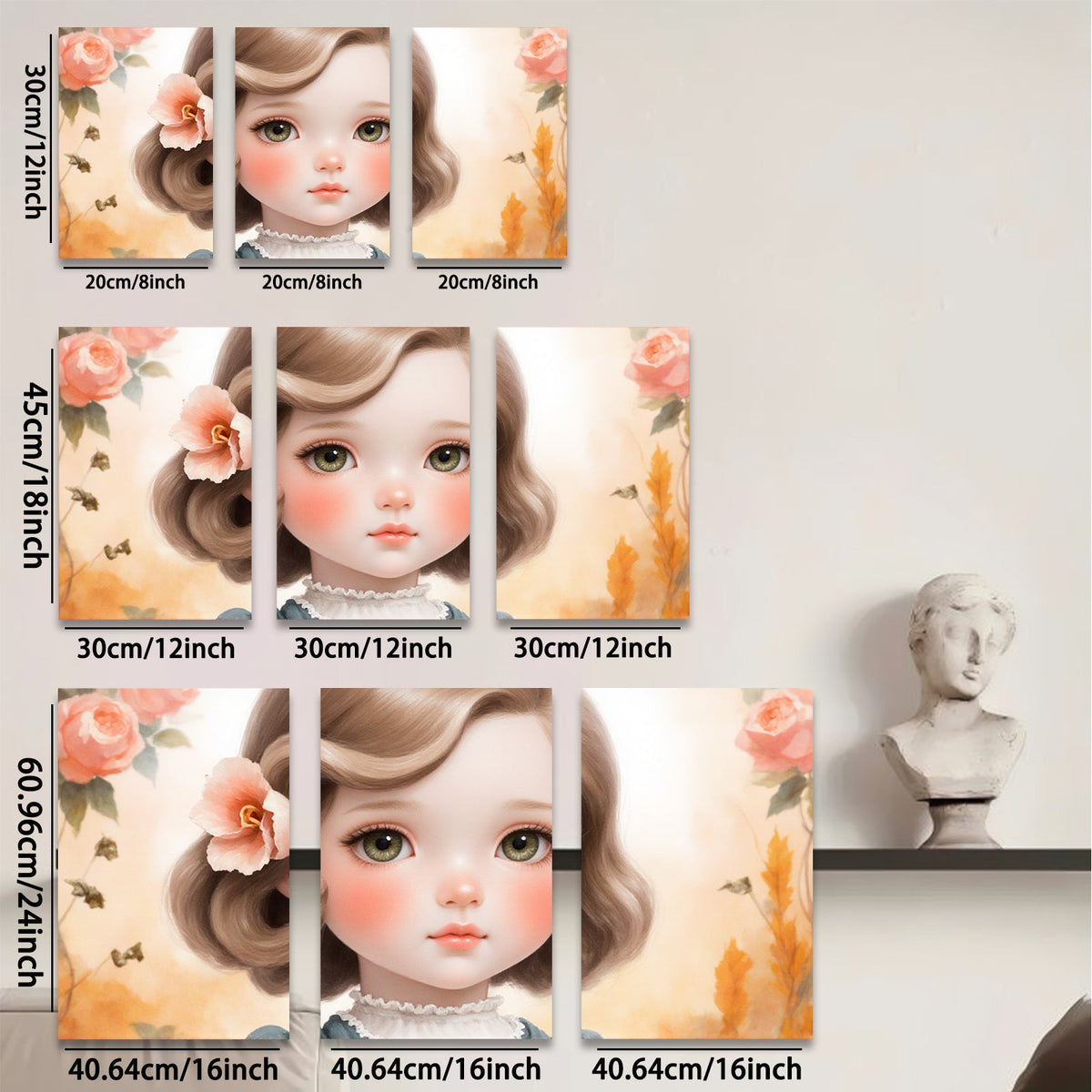 2D flat 1pc Sweet Little Girl Portrait Floral Wall Art Kids Room Decor Nursery Playroom Canvas Print Farmhouse Style Living Room Bedroom Home Decoration Modern Aesthetic Artwork
