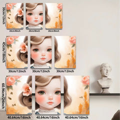 2D flat 1pc Sweet Little Girl Portrait Floral Wall Art Kids Room Decor Nursery Playroom Canvas Print Farmhouse Style Living Room Bedroom Home Decoration Modern Aesthetic Artwork