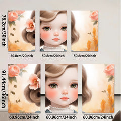 2D flat 1pc Sweet Little Girl Portrait Floral Wall Art Kids Room Decor Nursery Playroom Canvas Print Farmhouse Style Living Room Bedroom Home Decoration Modern Aesthetic Artwork