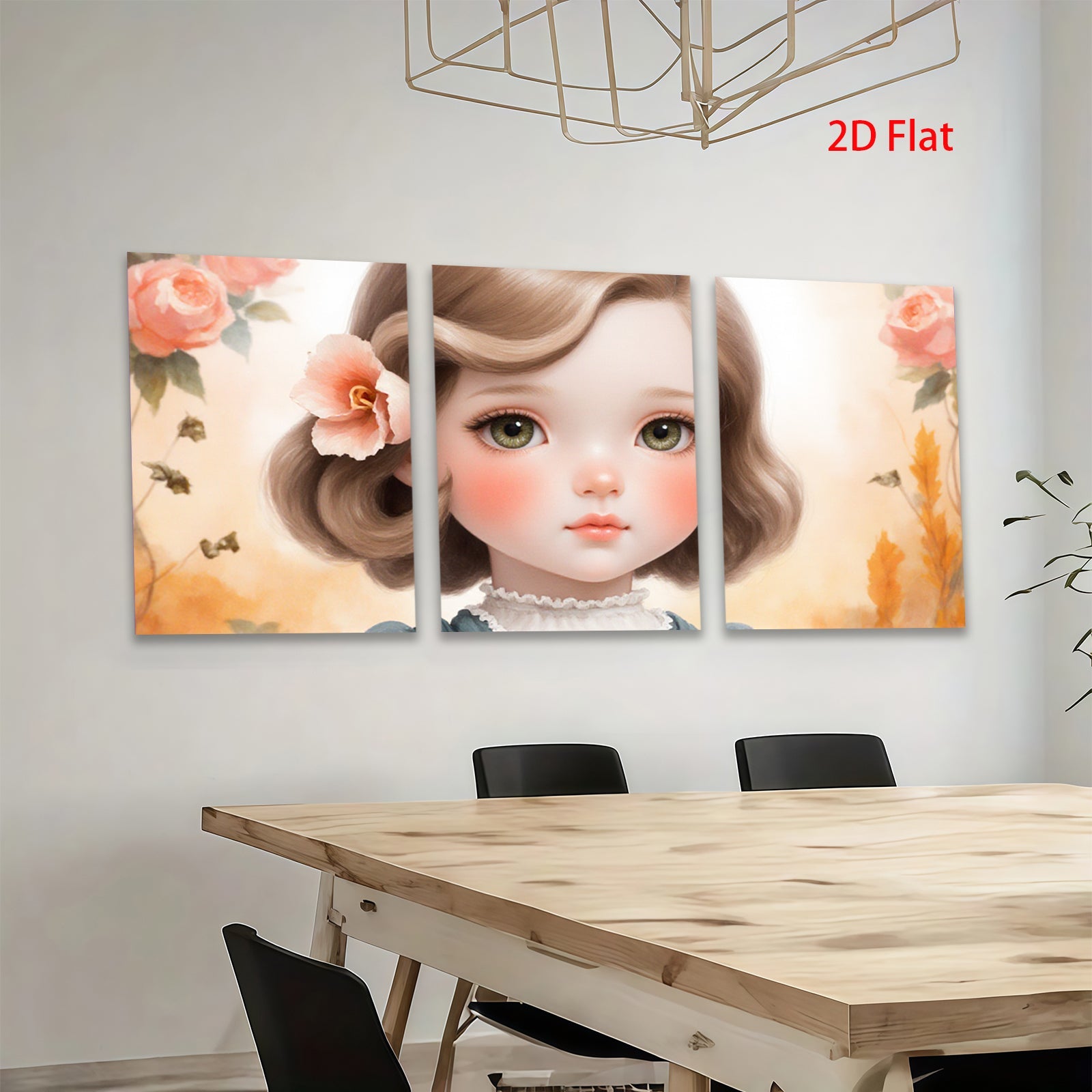 2D flat 1pc Sweet Little Girl Portrait Floral Wall Art Kids Room Decor Nursery Playroom Canvas Print Farmhouse Style Living Room Bedroom Home Decoration Modern Aesthetic Artwork