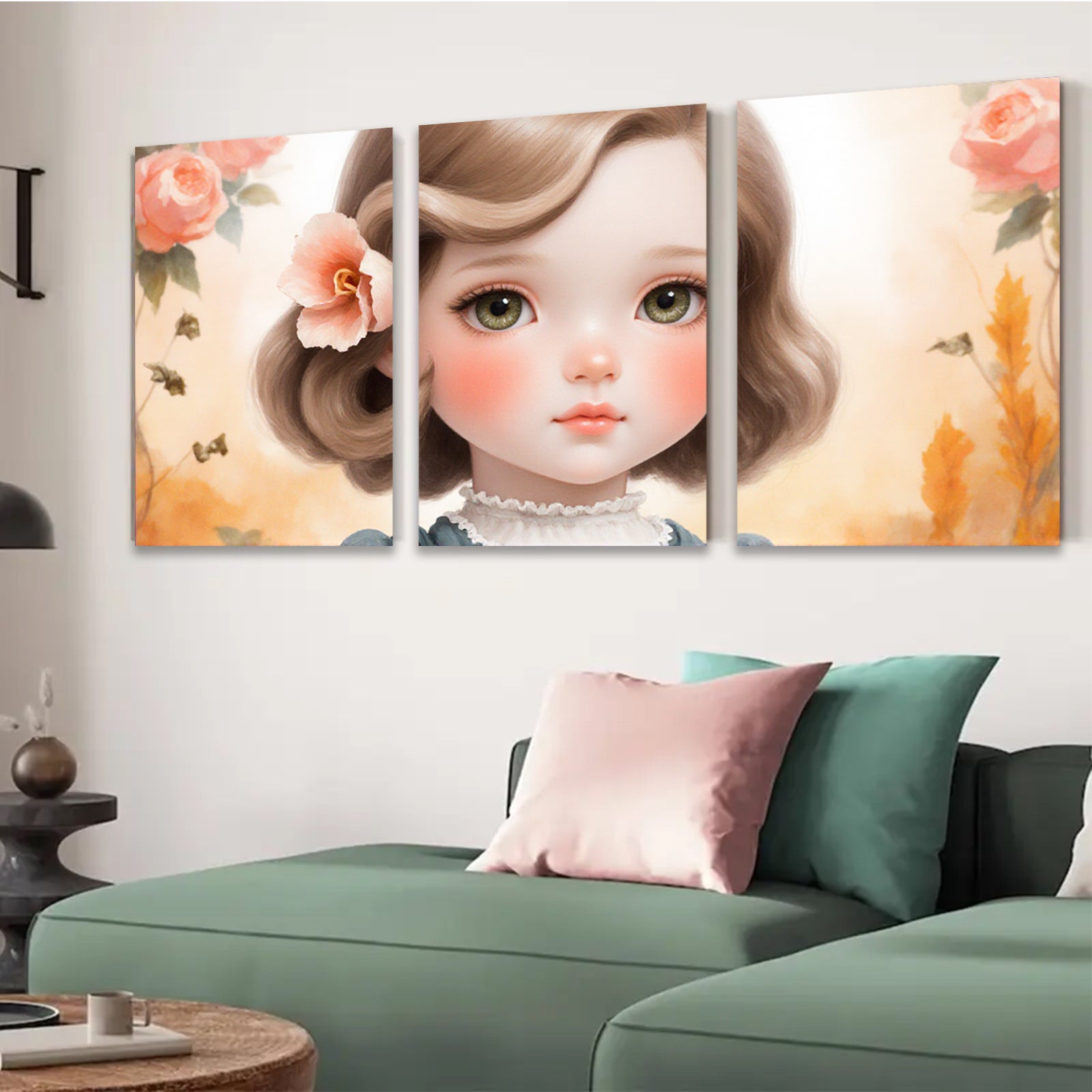 2D flat 1pc Sweet Little Girl Portrait Floral Wall Art Kids Room Decor Nursery Playroom Canvas Print Farmhouse Style Living Room Bedroom Home Decoration Modern Aesthetic Artwork