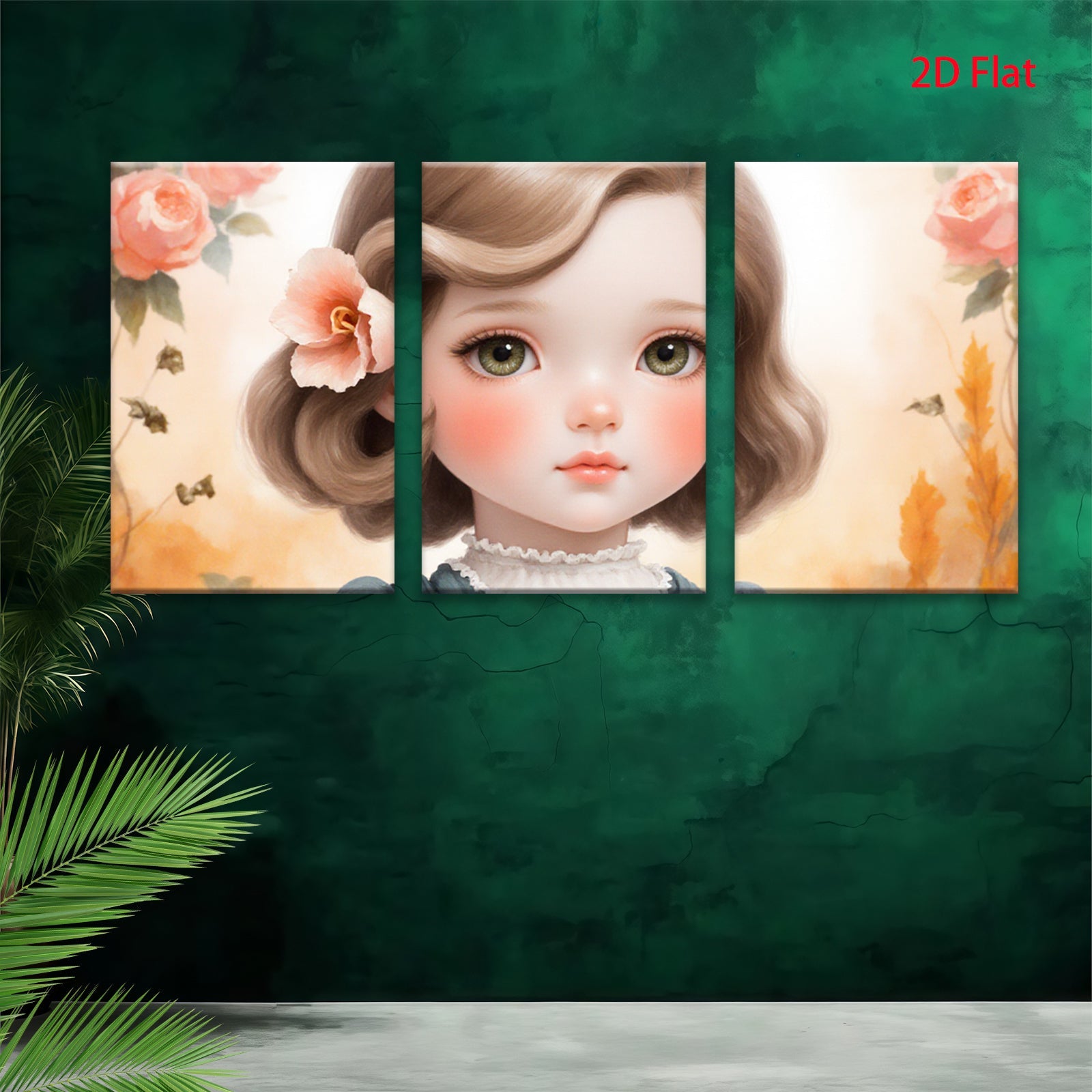 2D flat 1pc Sweet Little Girl Portrait Floral Wall Art Kids Room Decor Nursery Playroom Canvas Print Farmhouse Style Living Room Bedroom Home Decoration Modern Aesthetic Artwork