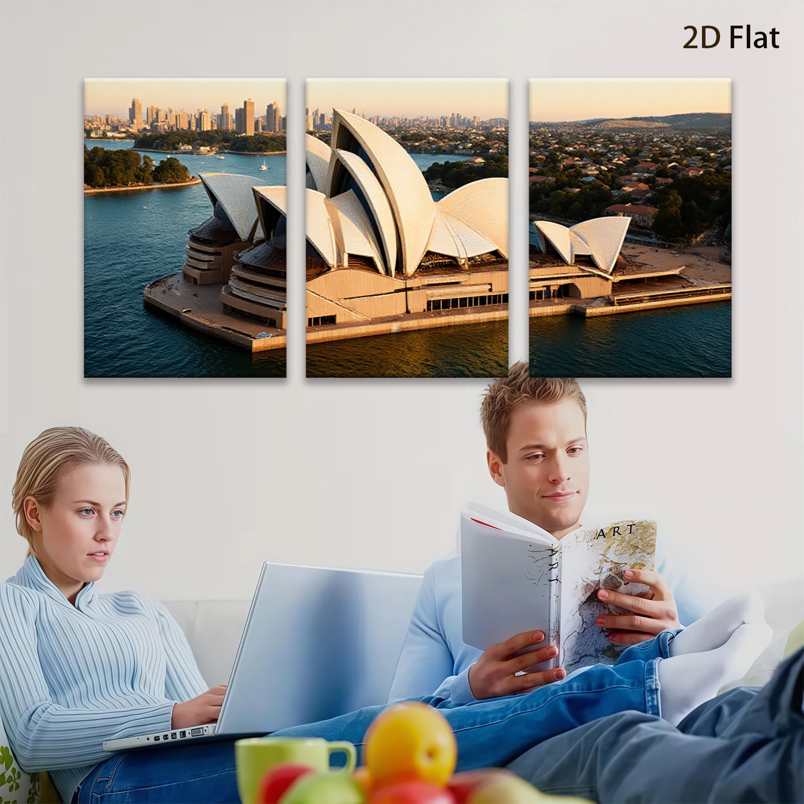 2D flat 1pc Sydney Opera House Australia Skyline Cityscape Wall Art Decor Living Room Bedroom Modern Farmhouse Gallery Wrapped Canvas Print for Home Office Rustic Chic