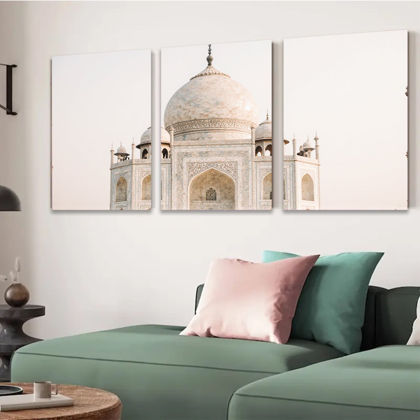 2D flat 1pc Taj Mahal India architectural wonder serene wall decor living room bedroom office gallery wrapped canvas print farmhouse style modern minimalist cozy