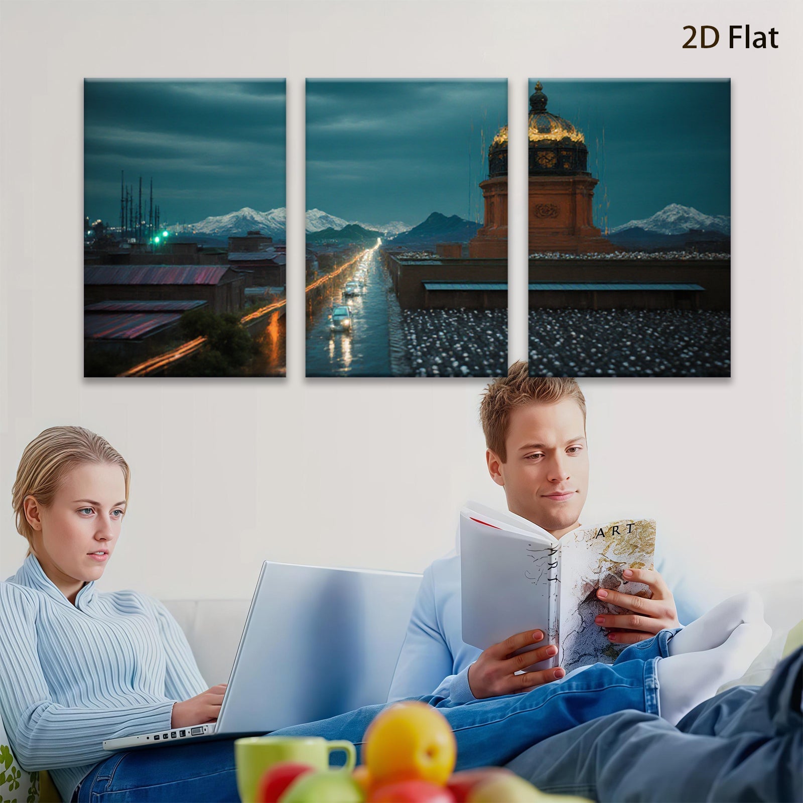 2D flat 1pc Tibetan Potala Palace Night View Cityscape Wall Art Modern Farmhouse Decor Living Room Bedroom Gallery Wrapped Canvas Prints for Home Office Decor Inspirational Art